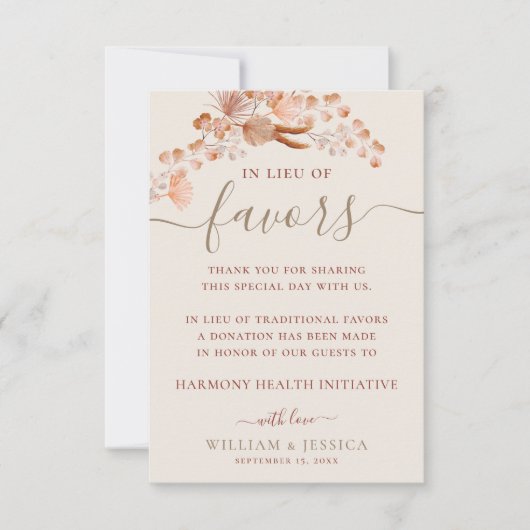 In plaats van gunsten Boheemse bruiloft donatie Kaart (Voorkant)