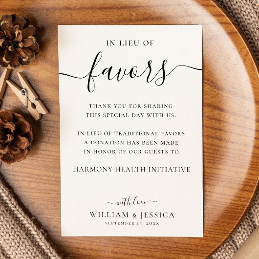 In plaats van gunsten Elegant Wedding Donation Kaart