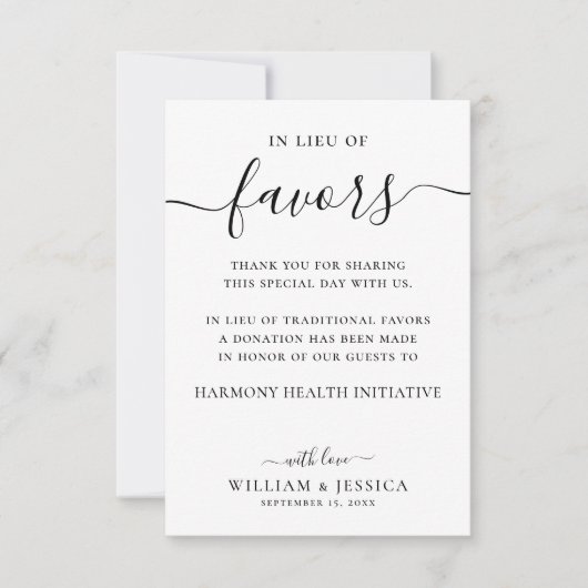 In plaats van gunsten Elegant Wedding Donation Kaart (Voorkant)