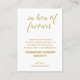 In plaats van gunsten goud liefdadigheid donatie b plaatskaartje