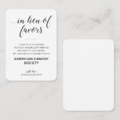 In plaats van gunsten liefdadigheid doneren zwart plaatskaartje (Voorkant / Achterkant)