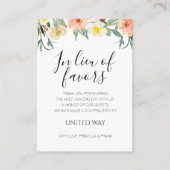 in plaats van gunsten perzik bloemen liefdadigheid plaatskaartje (Voorkant)