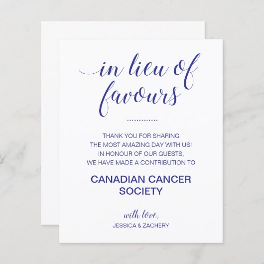 in plaats van liefdadigheidsdonatie blauwe bruilof (Voorkant / Achterkant)