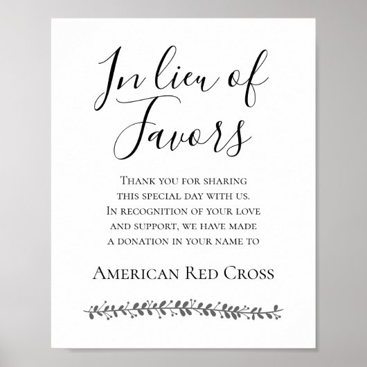 In plaats van voor liefdadigheidsdonatie bruiloft poster (Voorkant)