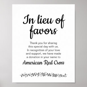 In plaats van voor liefdadigheidsdonatie bruiloft poster