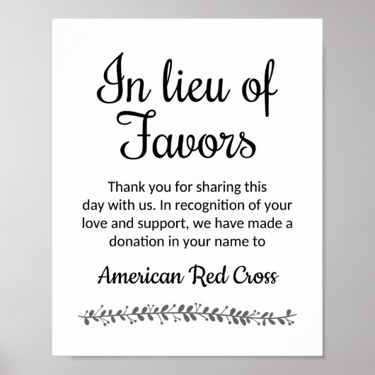 In plaats van voor liefdadigheidsdonatie bruiloft poster (Voorkant)