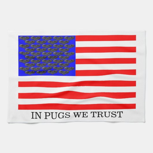 In Pugs We Trust Theedoek (Horizontaal)