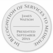 In Recognition of Services to Medicine Sticker (Voorkant)