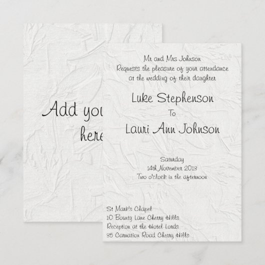 In reliëf gegraveerde White Floral 3 Wedding Invit Kaart (Voorkant / Achterkant)