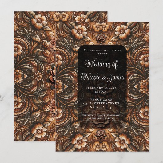 In reliëf gemaakt  Bloemen Faux Leather Look Bruil Kaart (Voorkant / Achterkant)