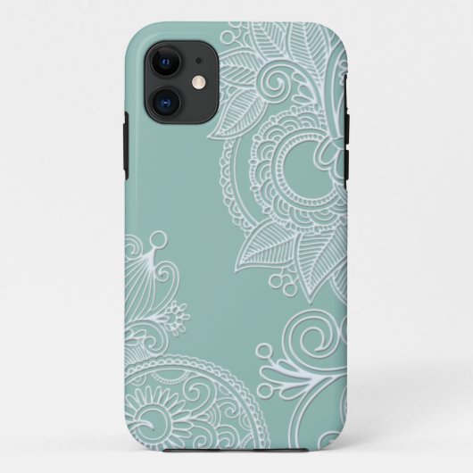 In reliëf gemaakt Boho Blauwgroen Paisley Case-Mate iPhone Case (Achterkant)