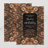 In reliëf gemaakt  Floral Faux Leather Look Verjaa Kaart (Voorkant / Achterkant)