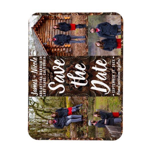 In reliëf gemaakt Leer 4 Foto's sparen de Datum Br Magneet (Verticaal)