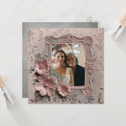 In reliëf gemaakt roze bloemig Oma foto lijst Kaart (Voorkant / Achterkant in situ)