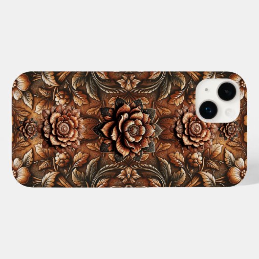 In reliëf gemaakte  Bloemen Faux Leather Look Case-Mate iPhone Case (Achterkant (horizontaal))