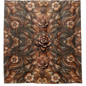 In reliëf gemaakte  Bloemen Faux Leather Look Douchegordijn (Voorkant)