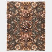 In reliëf gemaakte  Bloemen Faux Leather Look Fleece Deken (Voorkant)