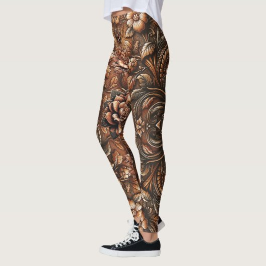 In reliëf gemaakte  Bloemen Faux Leather Look Leggings (Links)