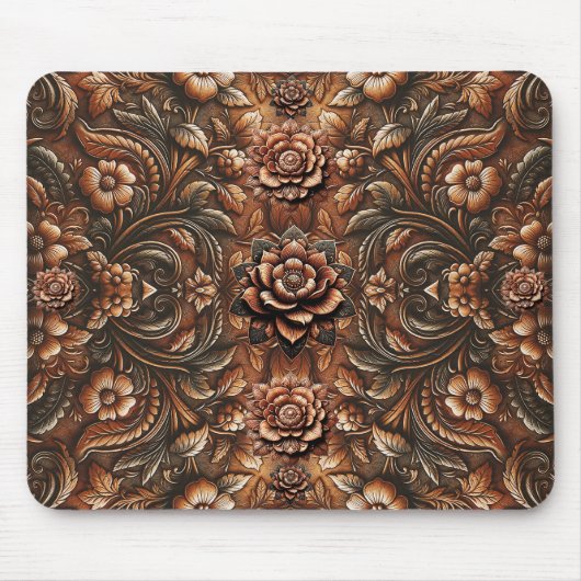 In reliëf gemaakte  Bloemen Faux Leather Look Muismat (Voorkant)