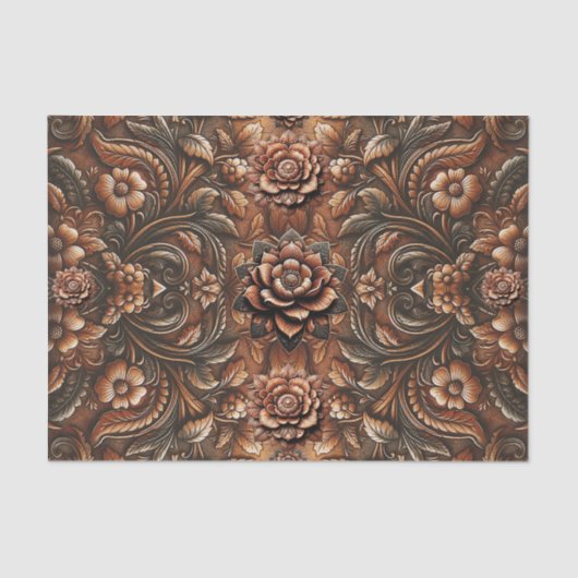 In reliëf gemaakte  Bloemen Faux Leather Look Tissuepapier (Voorkant)