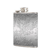 In reliëf gemaakte gepolijste zilveren Rozen en tu Heupfles (Links)