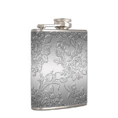 In reliëf gemaakte gepolijste zilveren Rozen en tu Heupfles (Rechts)