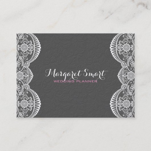 In reliëf gemaakte Grijze Damasks en Wit  Kant 3 Visitekaartje (Voorkant)