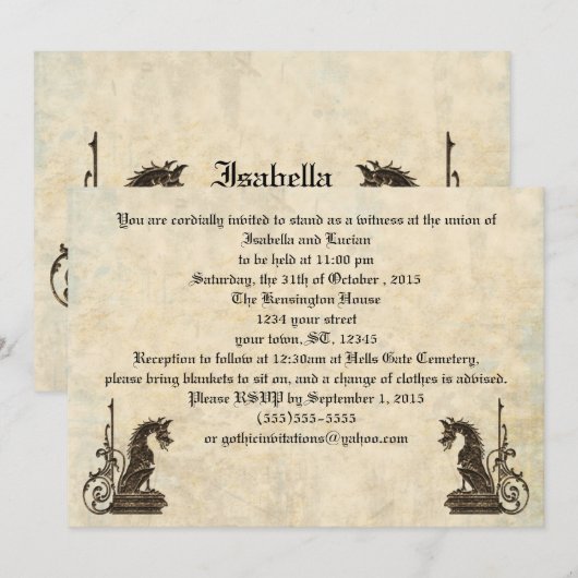 In reliëfdruk gezette blikvangers Gothic Wedding-u Kaart (Voorkant / Achterkant)