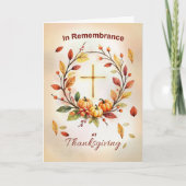 In Remembrance Religious Thanksgiving Wreath Cross Kaart (Voorkant)