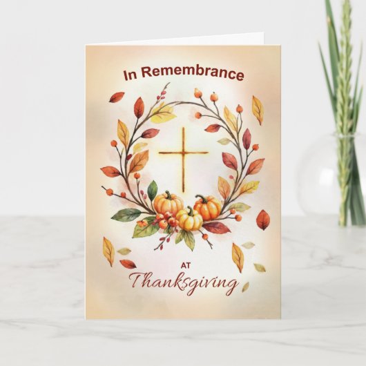 In Remembrance Religious Thanksgiving Wreath Cross Kaart (Voorkant)