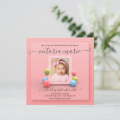  in roze 1e verjaardag fotoballon kaart (Staand voorkant)