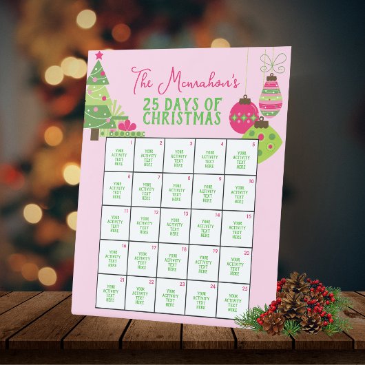  in roze 25 dagen van kerstactiviteit reclamebord met voetstuk