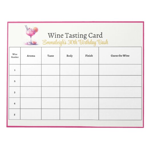  in Roze 30e Verjaardag Raad de Wijn Notitieblok (Voorkant)