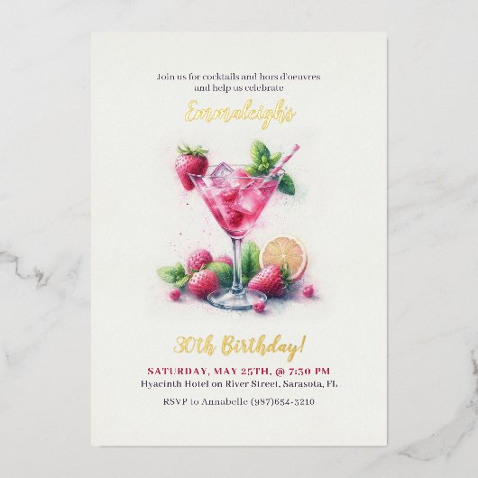  in Roze 30e Verjaardagsviering Folie Uitnodiging (Voorkant)