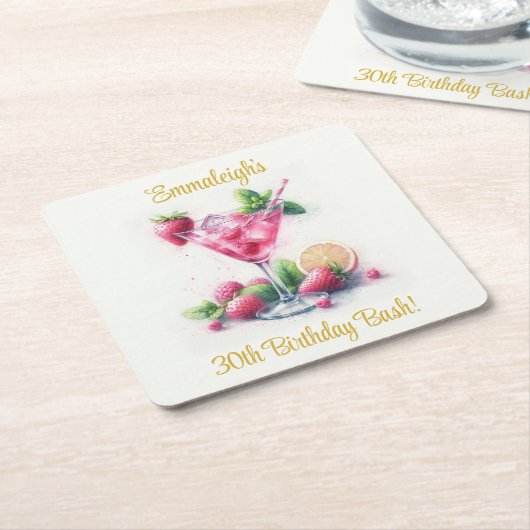  in Roze 30e Verjaardagsviering Kartonnen Onderzetters (Schuin)