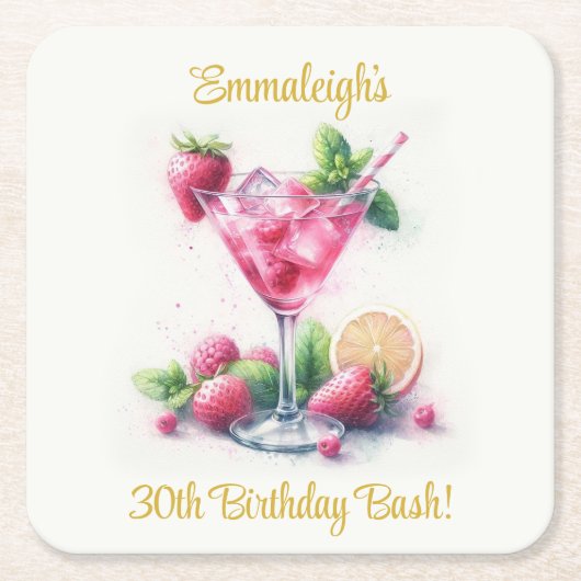  in Roze 30e Verjaardagsviering Kartonnen Onderzetters (Voorkant)