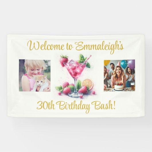 in Roze 30e Verjaardagsviering Spandoek (Horizontaal)