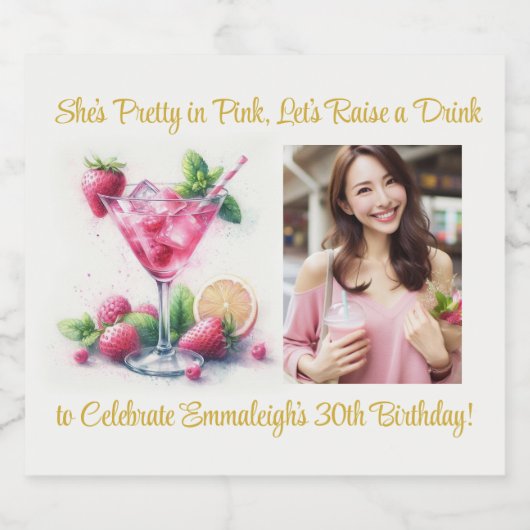  in Roze 30e Verjaardagsviering Sparkling Wijnetiket (Enkel label)