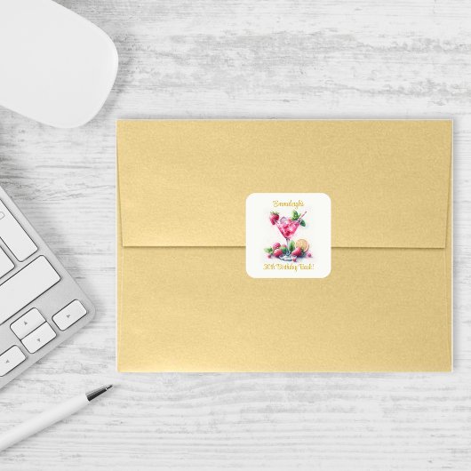 in Roze 30e Verjaardagsviering Vierkante Sticker