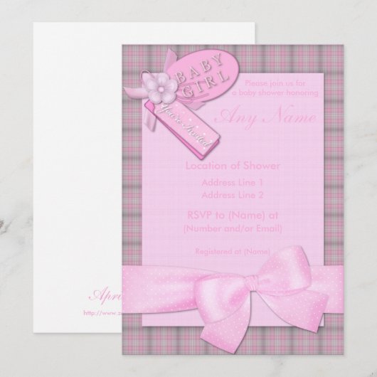  in Roze Baby Meisje Baby Douche Uitnodigingen (Voorkant / Achterkant)