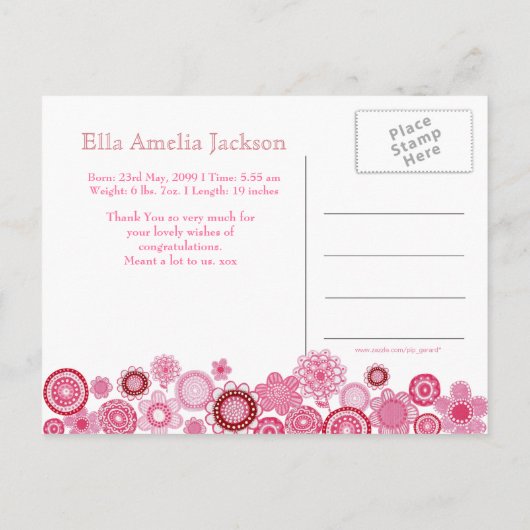  in Roze Baby Meisje Foto Dank U Post Kaart (Achterkant)