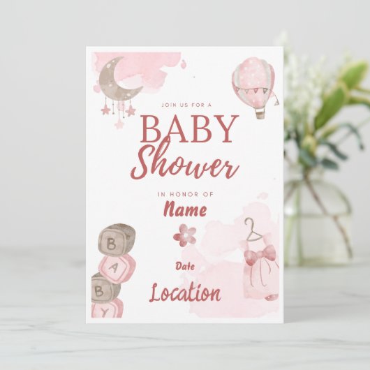  in roze Baby shower Kaart (Staand voorkant)