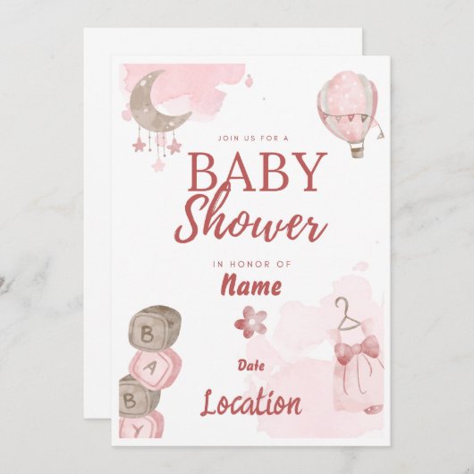  in roze Baby shower Kaart (Voorkant / Achterkant)