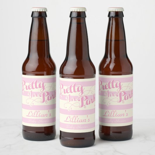  in Roze, Baby shower Wijnlabel Bier Etiket (Flessen)