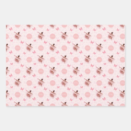  in Roze Ballerina Girl's Verjaardagsfeestje Inpakpapier Vel (Voorkant 3)
