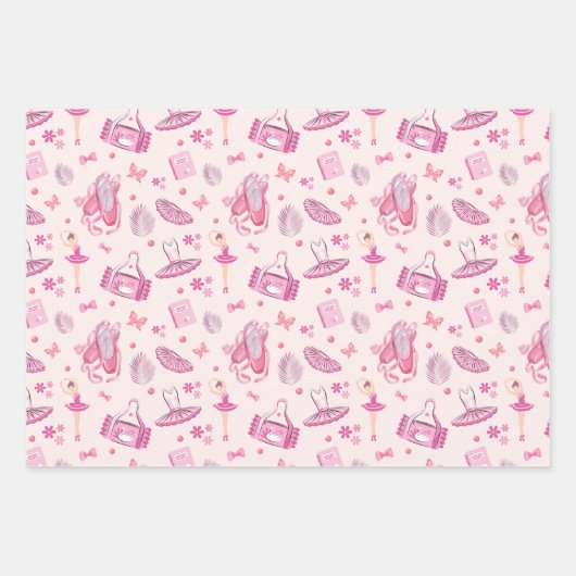  in Roze Ballerina Girl's Verjaardagsfeestje Inpakpapier Vel (Voorkant)
