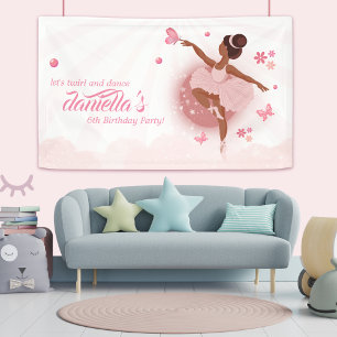  in Roze Ballerina Girl's Verjaardagsfeestje Spandoek
