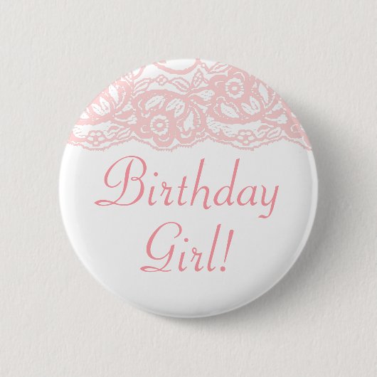  in Roze Birthday Girl! Knoop Ronde Button 5,7 Cm (Voorkant)