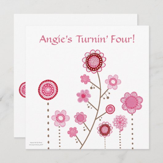  in roze bloemen Aangepaste verjaardagsuitnodiging Kaart (Voorkant / Achterkant)