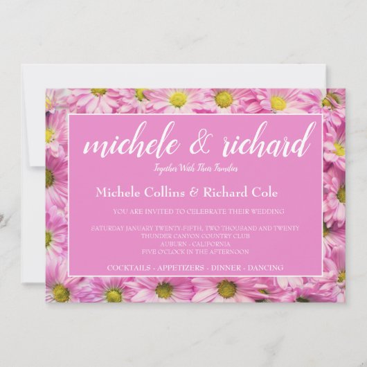  in roze bloemen bruiloft kaart (Voorkant)